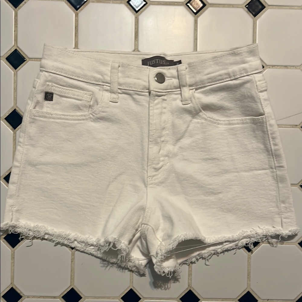 Just USA White Jean Shorts with Frayed Hem